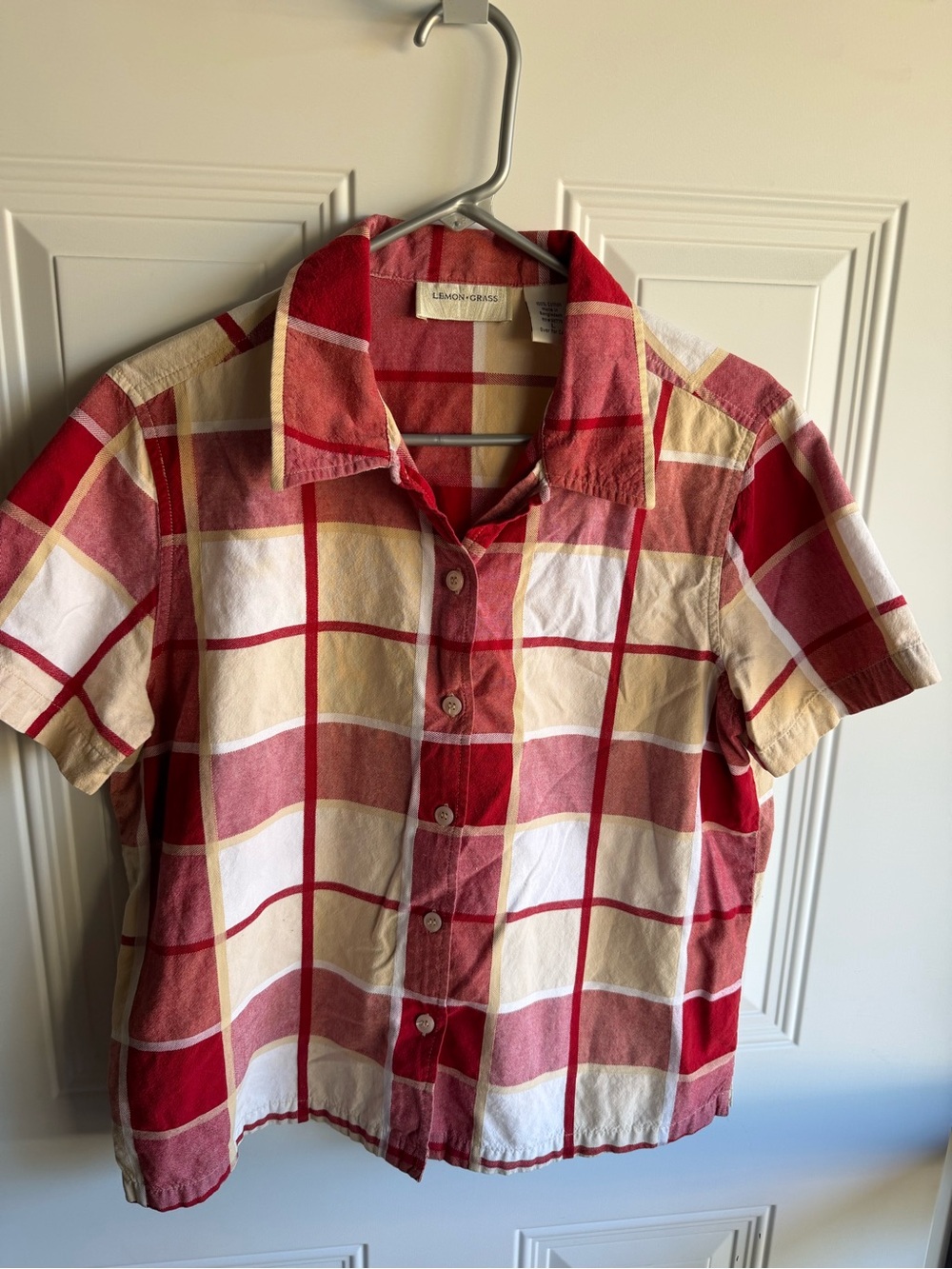 Lemon Grass Red Plaid Short-Sleeve Button Down Shirt